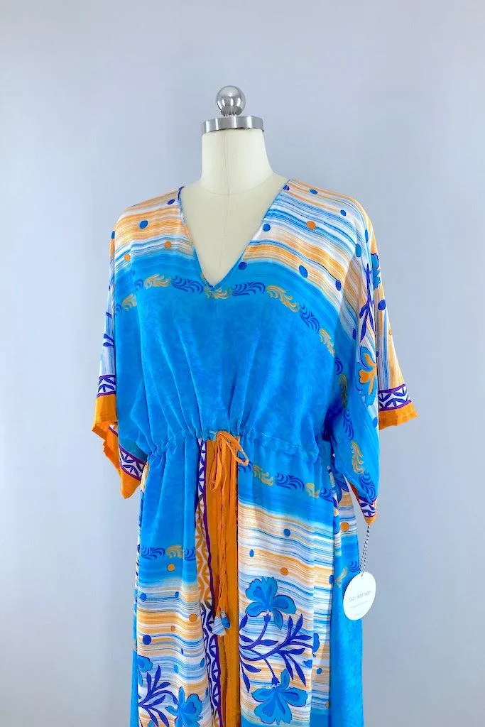 Kerala Kaftan / Aqua & Orange Floral