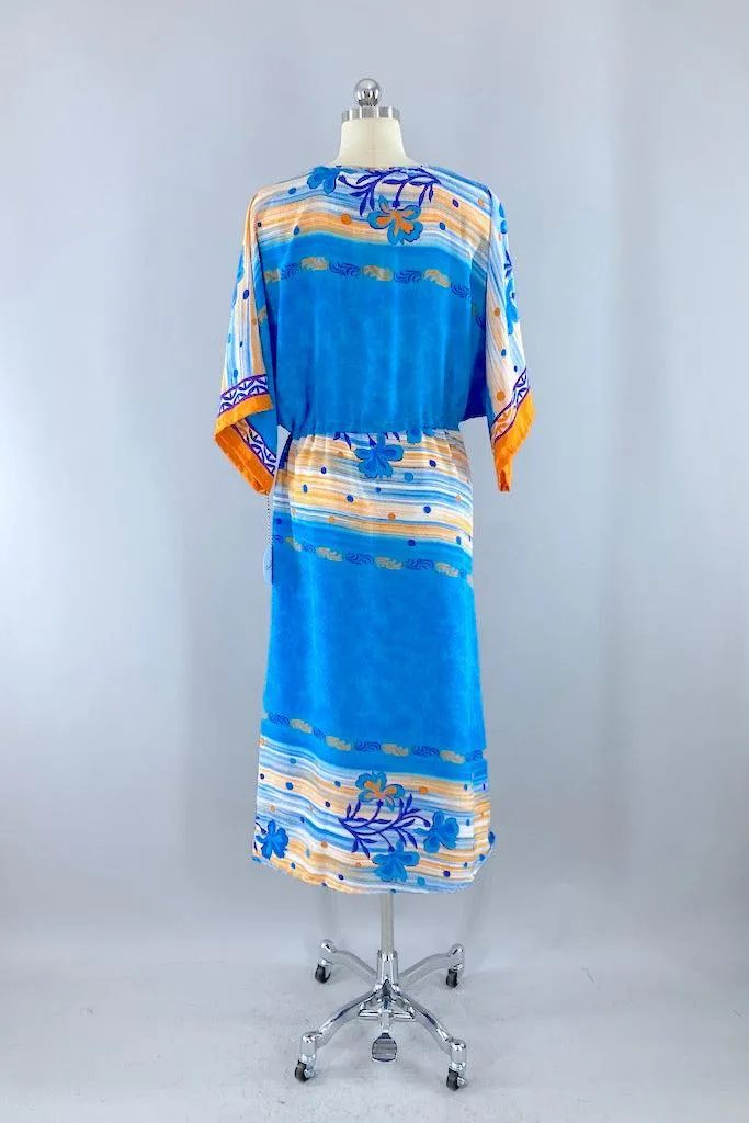 Kerala Kaftan / Aqua & Orange Floral