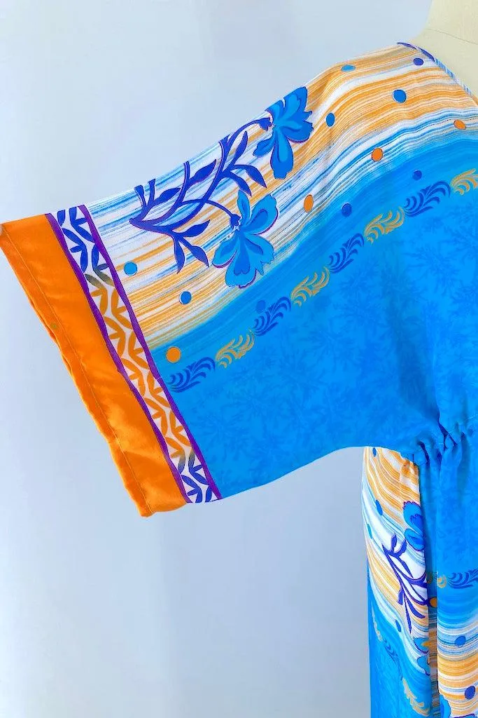 Kerala Kaftan / Aqua & Orange Floral