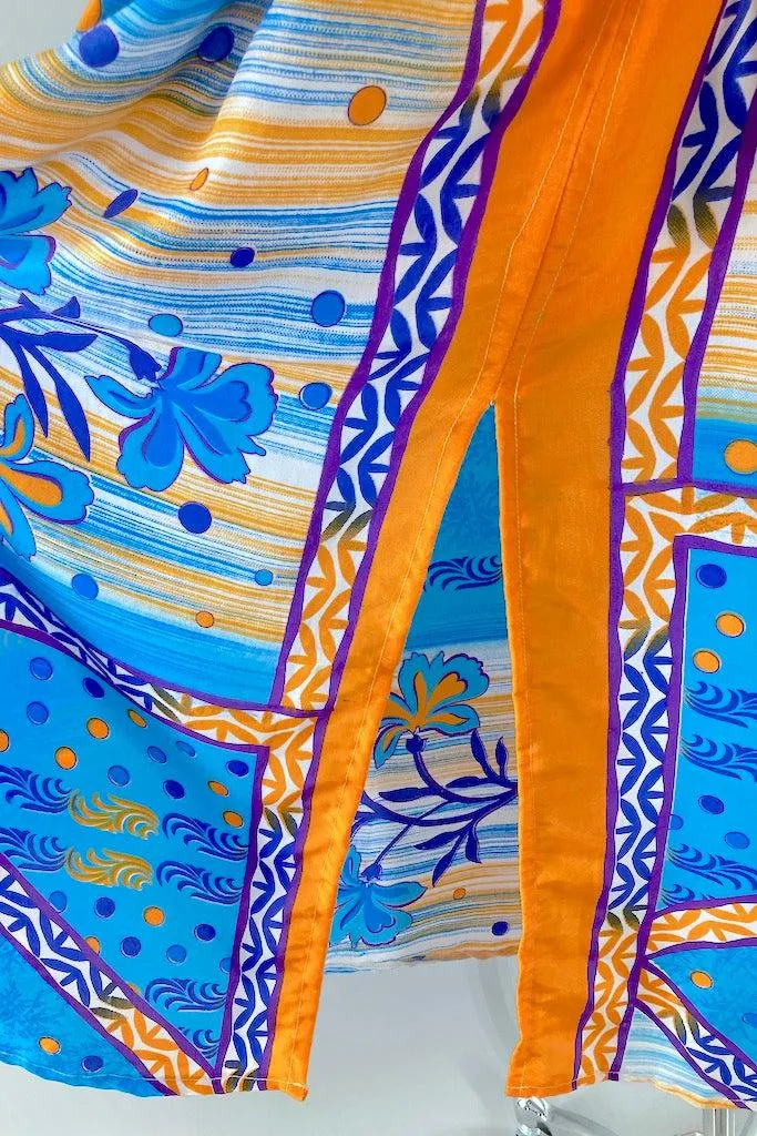 Kerala Kaftan / Aqua & Orange Floral