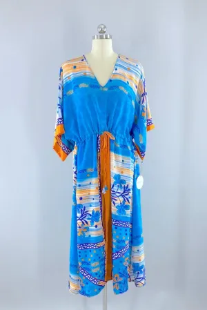 Kerala Kaftan / Aqua & Orange Floral