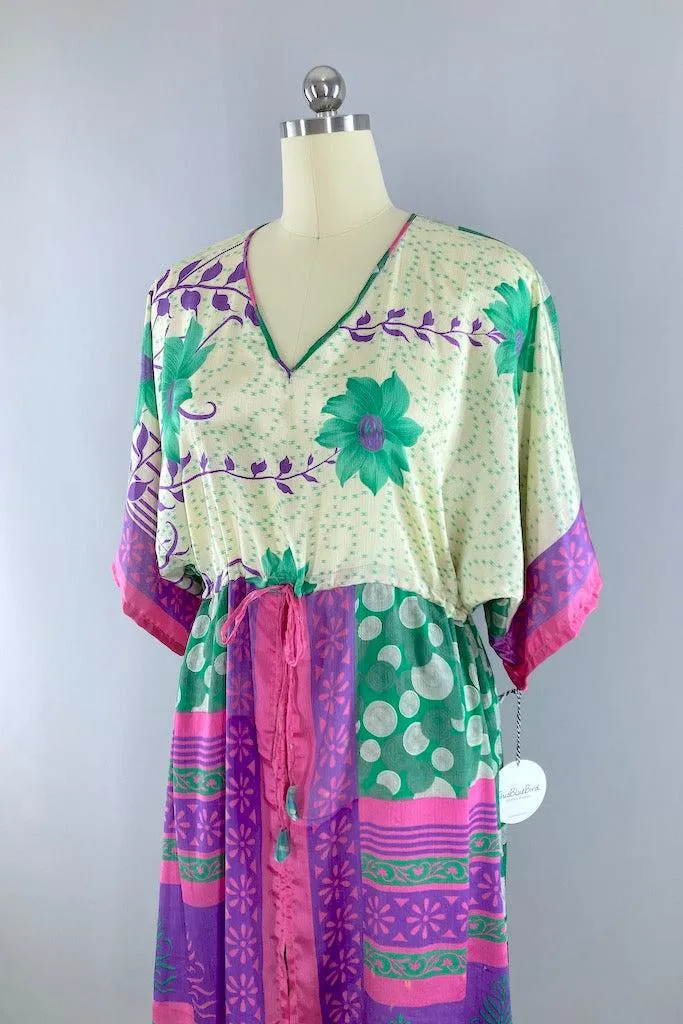 Kerala Kaftan / Pink & Green Floral