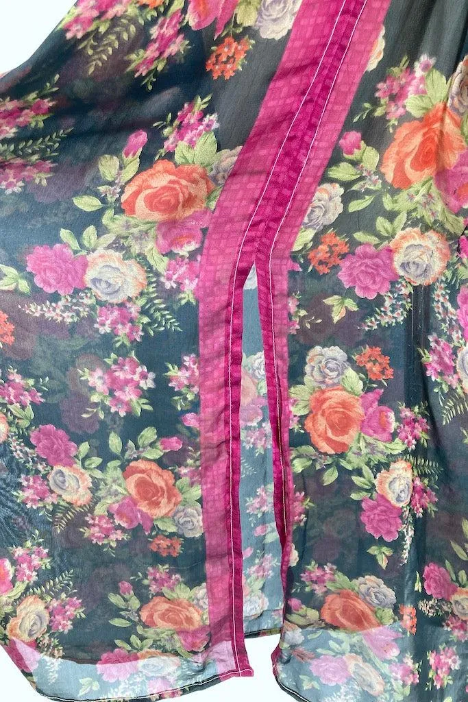 Kerala Kaftan / Sheer Black Floral Print