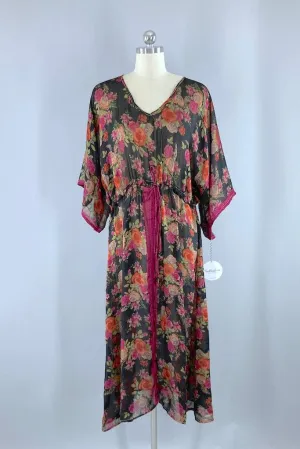 Kerala Kaftan / Sheer Black Floral Print