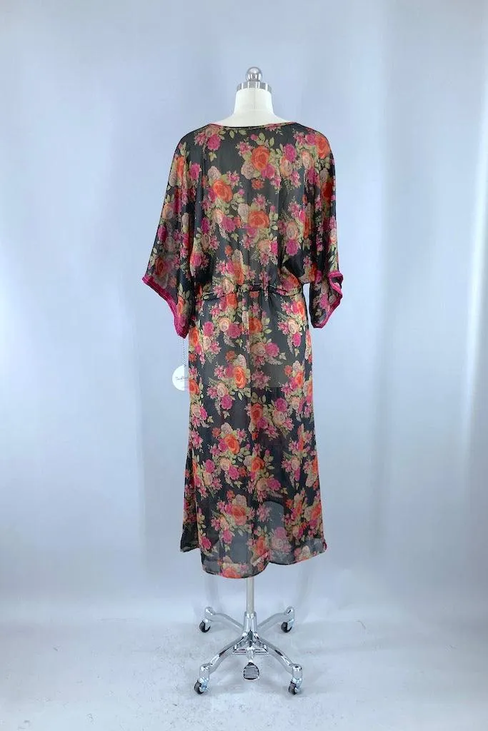 Kerala Kaftan / Sheer Black Floral Print