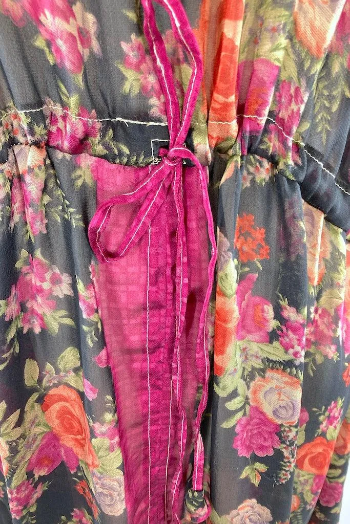 Kerala Kaftan / Sheer Black Floral Print