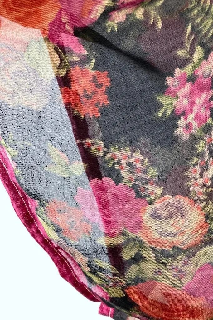 Kerala Kaftan / Sheer Black Floral Print