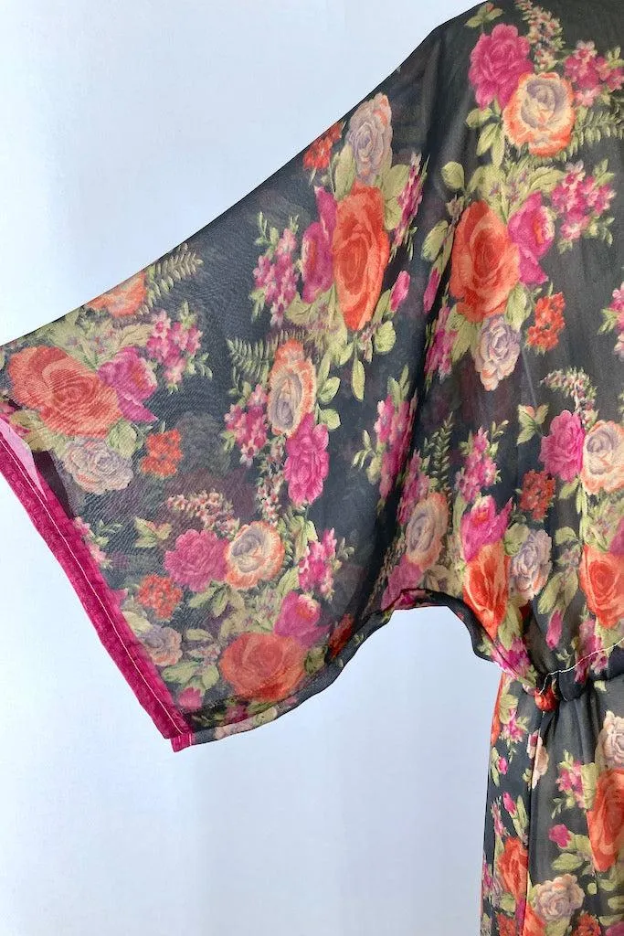 Kerala Kaftan / Sheer Black Floral Print