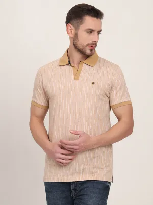 Khaki Printed Slim Fit Polo T-Shirt | JadeBlue