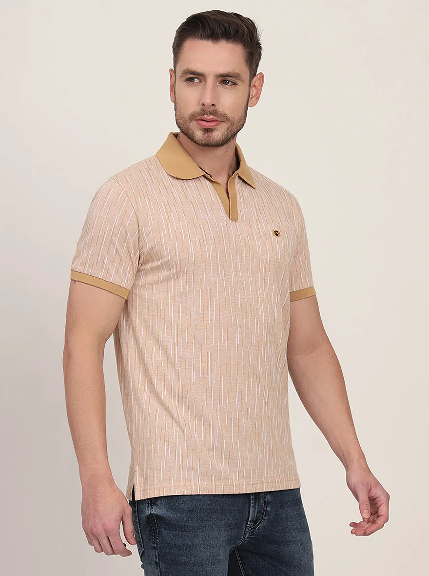 Khaki Printed Slim Fit Polo T-Shirt | JadeBlue