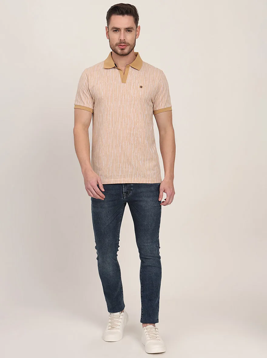 Khaki Printed Slim Fit Polo T-Shirt | JadeBlue