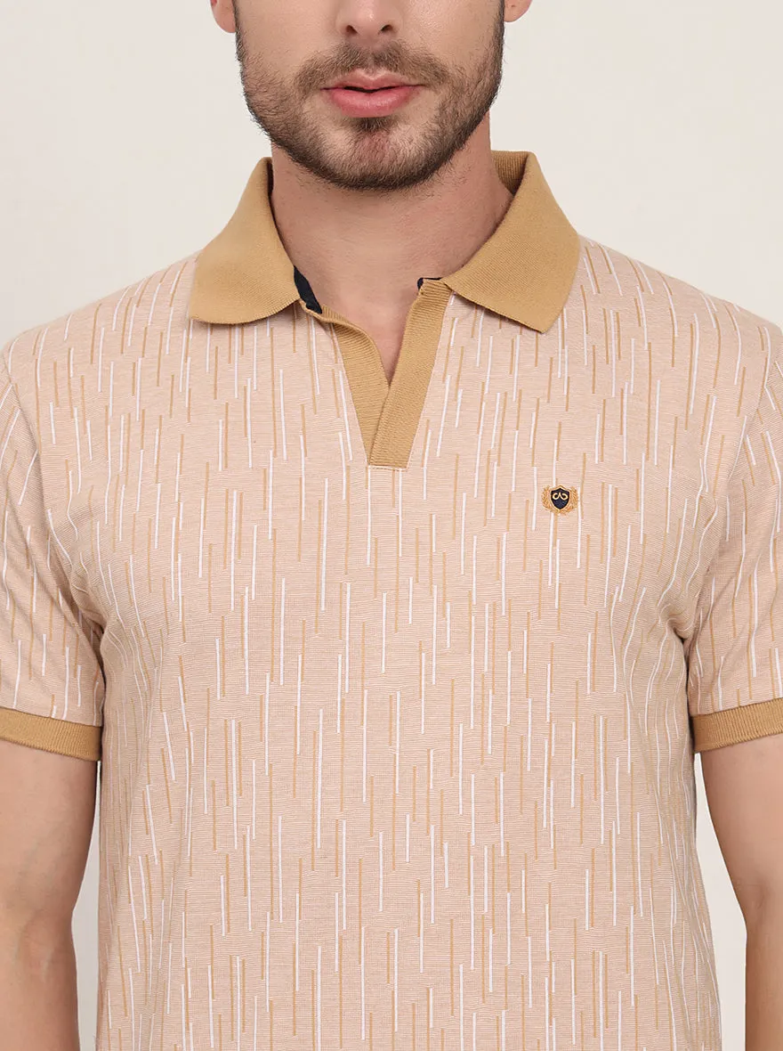 Khaki Printed Slim Fit Polo T-Shirt | JadeBlue