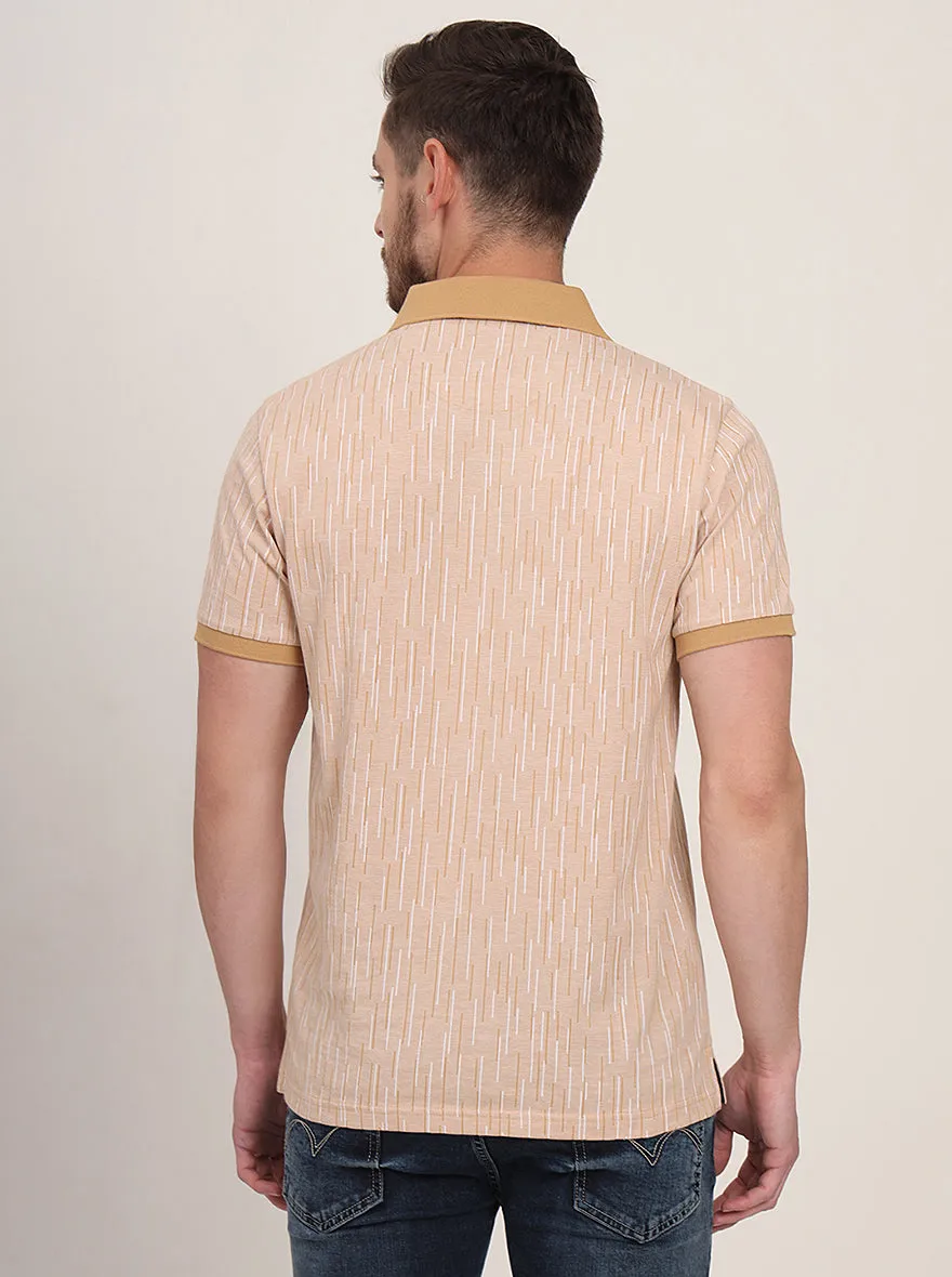 Khaki Printed Slim Fit Polo T-Shirt | JadeBlue