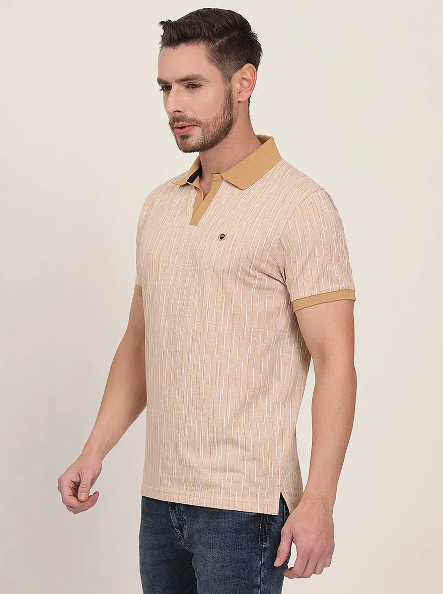 Khaki Printed Slim Fit Polo T-Shirt | JadeBlue
