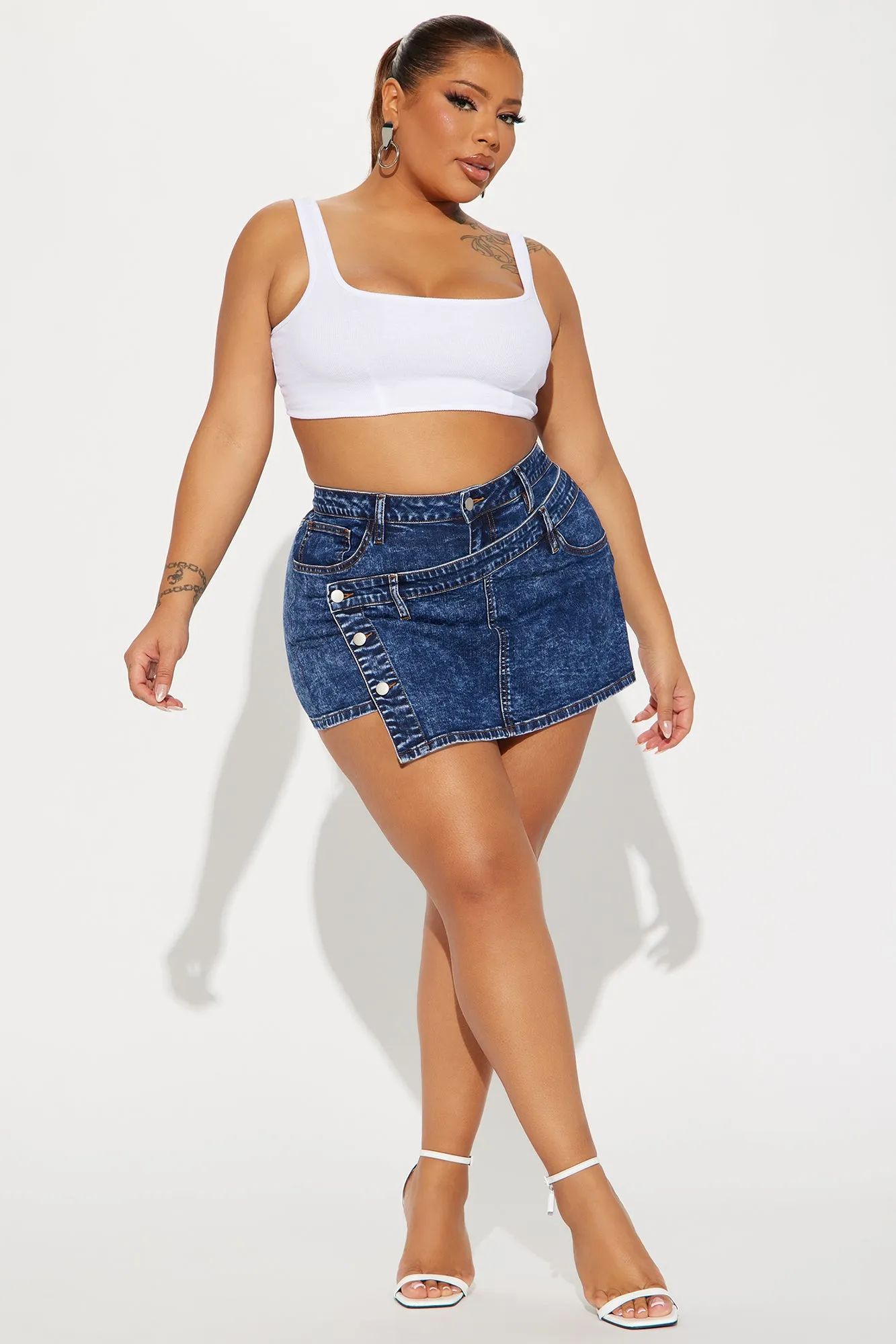Kyra Mineral Wash Wrap Skort - Dark Wash