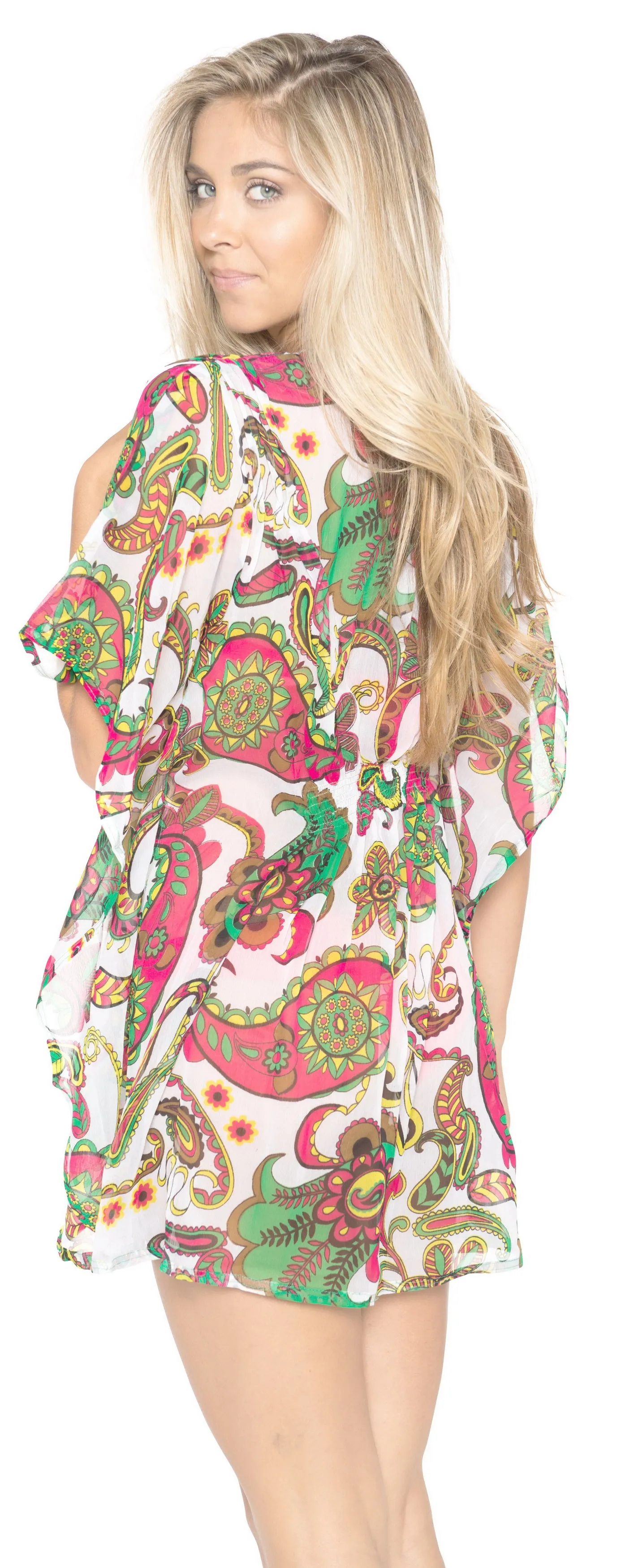 LA LEELA Women's Chiffon Swimsuit Beach Bathing Suit Bikini Cover Ups Swimwear Beach Dress US 8-14 Multicolor_E841