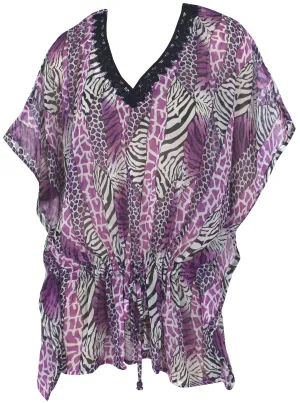 LA LEELA Women's Mini Beach Wear Swimwear Cover Ups Bikini US 8-10 Purple_G469