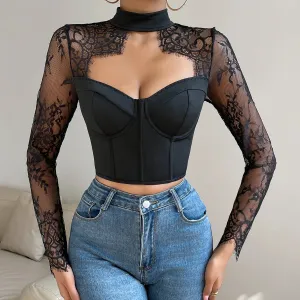 Lace Fishbone Corset Crop Top