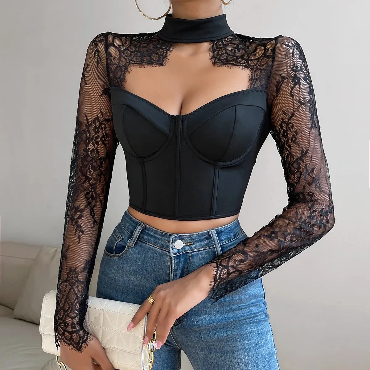 Lace Fishbone Corset Crop Top