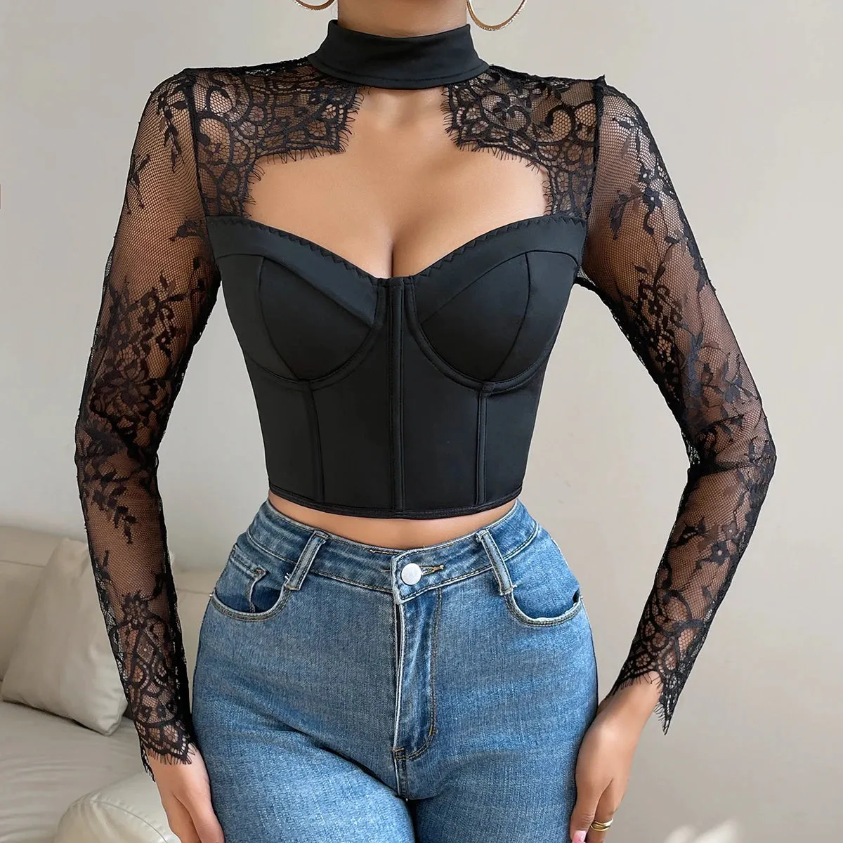 Lace Fishbone Corset Crop Top