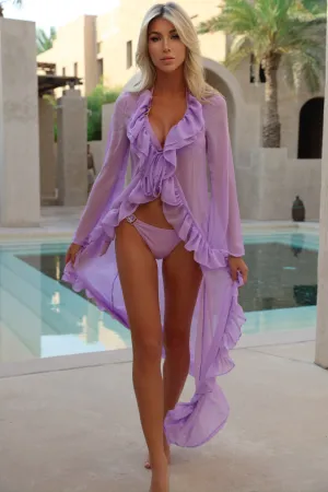 'Lilac' Chiffon Long Ruffle Kaftan