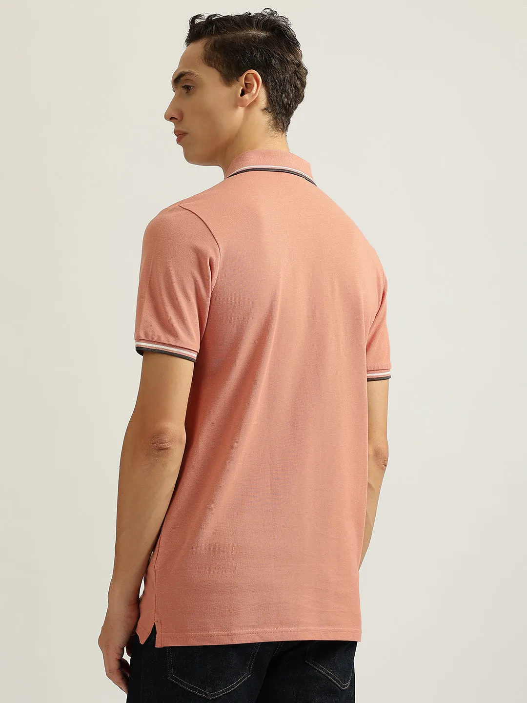 Lindbergh Men Peach Solid Collared Short Sleeves Polo T-Shirt