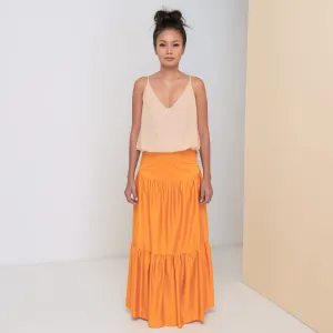 LONG VOLANTS SKIRT - Cotton Sateen | Sunflower Yellow