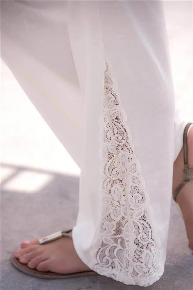 Mapale Relaxing Ivory With Floral Lace Pattern Pants