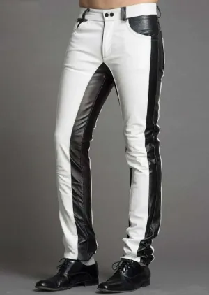 Men's Black & White Genuine Leather Trouser pants