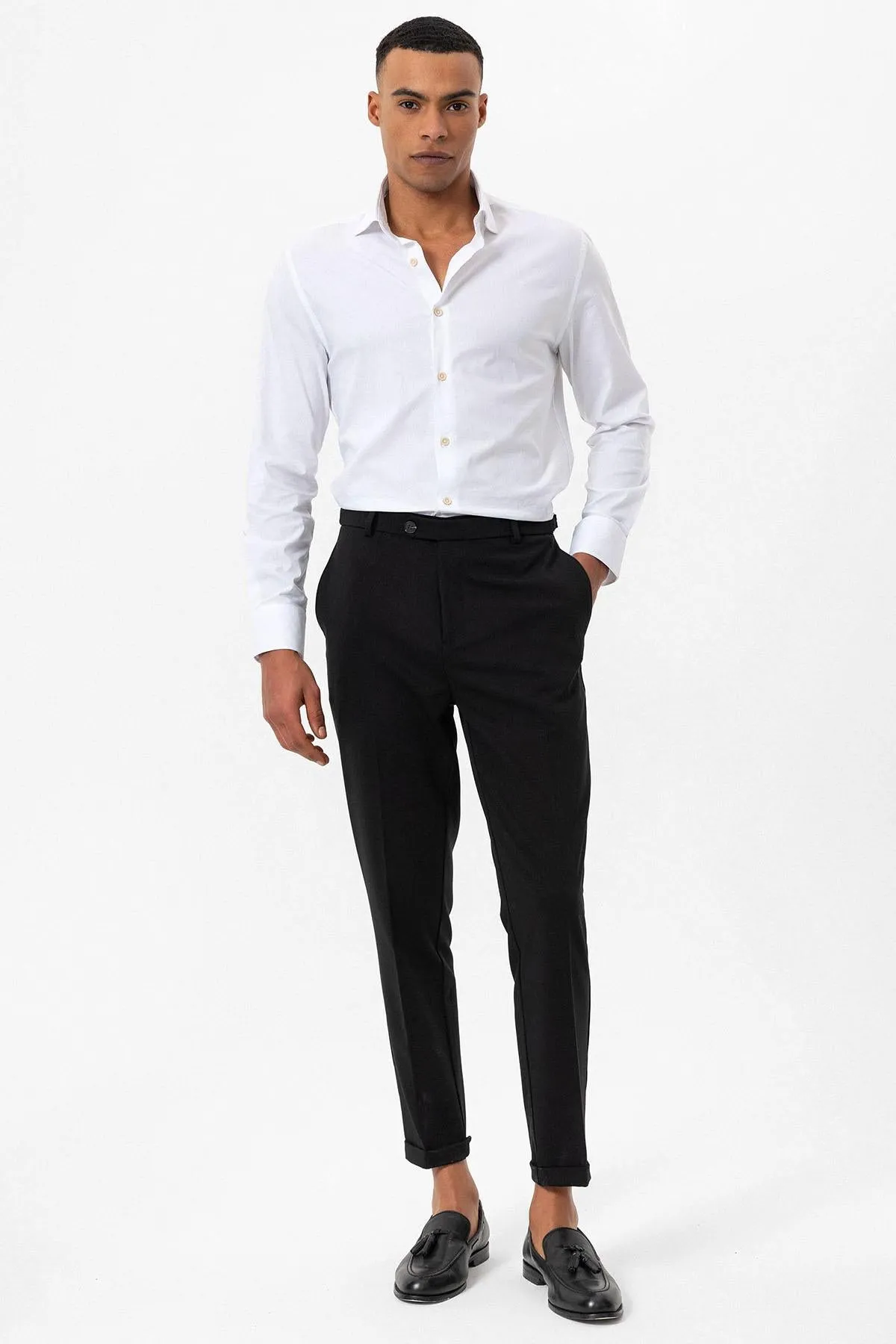 Men's Black Slim Fit Cuffed  Pants - Wessi