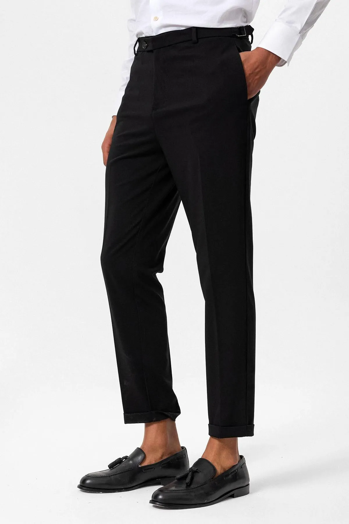 Men's Black Slim Fit Cuffed  Pants - Wessi