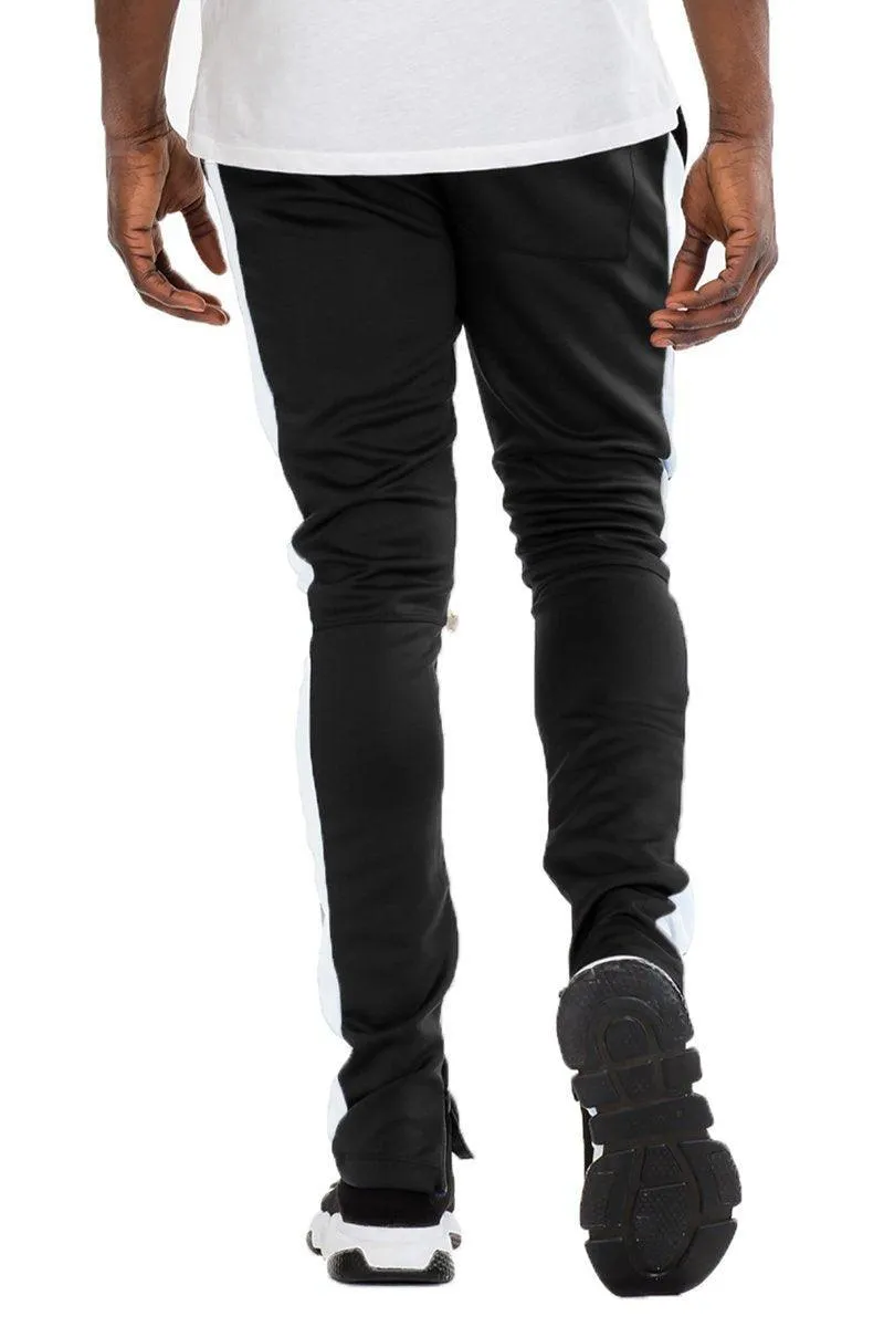Mens Black White Stripe Slim Fit Track Pants