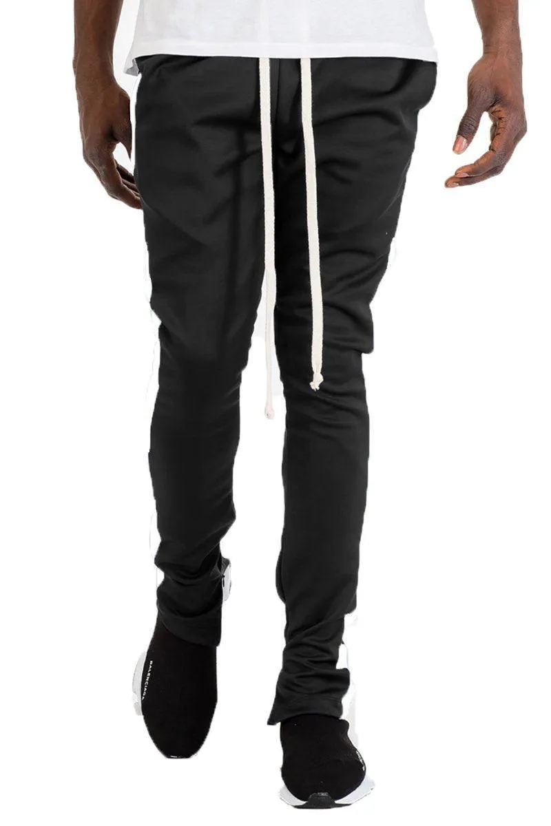 Mens Black White Stripe Slim Fit Track Pants