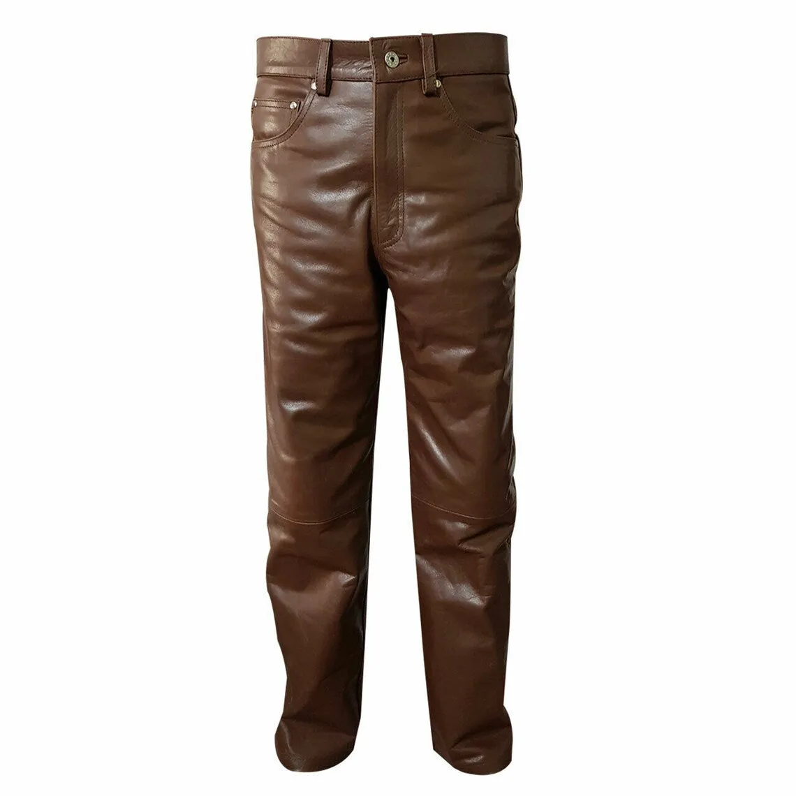 Men's Brown Genuine Leather Jeans
