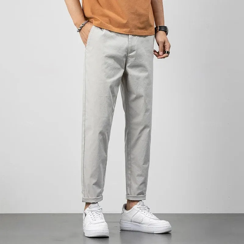 Mens Chino Pants  Relaxed Fit  Lightweight Cotton  Tapered Leg  Full Length Casual