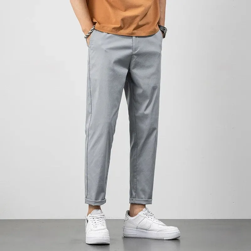 Mens Chino Pants  Relaxed Fit  Lightweight Cotton  Tapered Leg  Full Length Casual