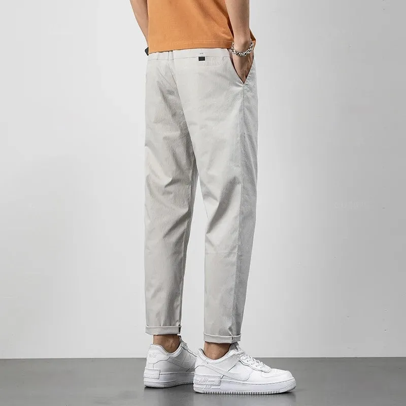 Mens Chino Pants  Relaxed Fit  Lightweight Cotton  Tapered Leg  Full Length Casual