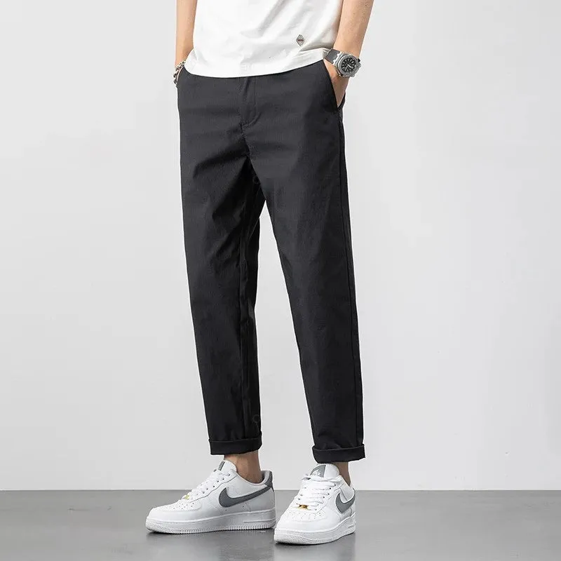 Mens Chino Pants  Relaxed Fit  Lightweight Cotton  Tapered Leg  Full Length Casual