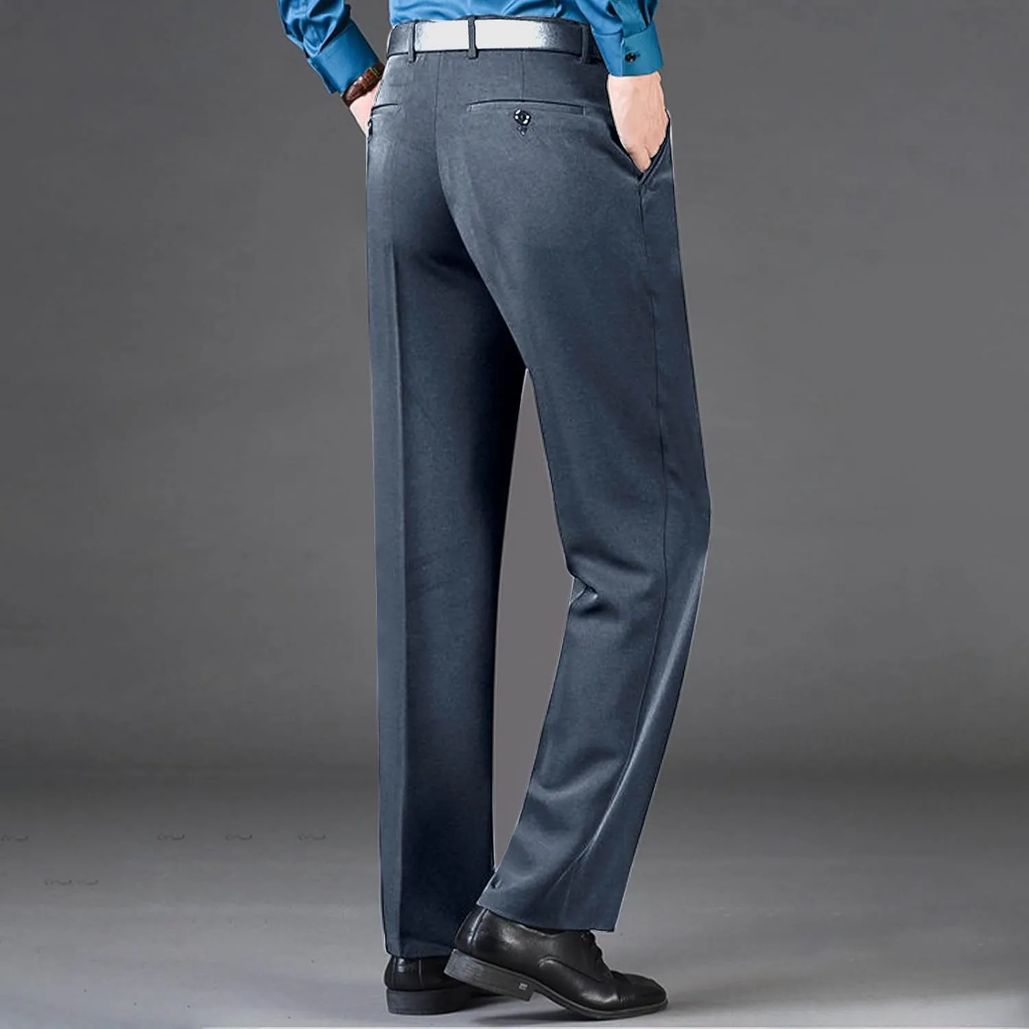 Mens Classic Fit Dress Pants Flat Front Straight Leg Formal Wrinkle Free Expandable Waist Casual Business Suit Pants