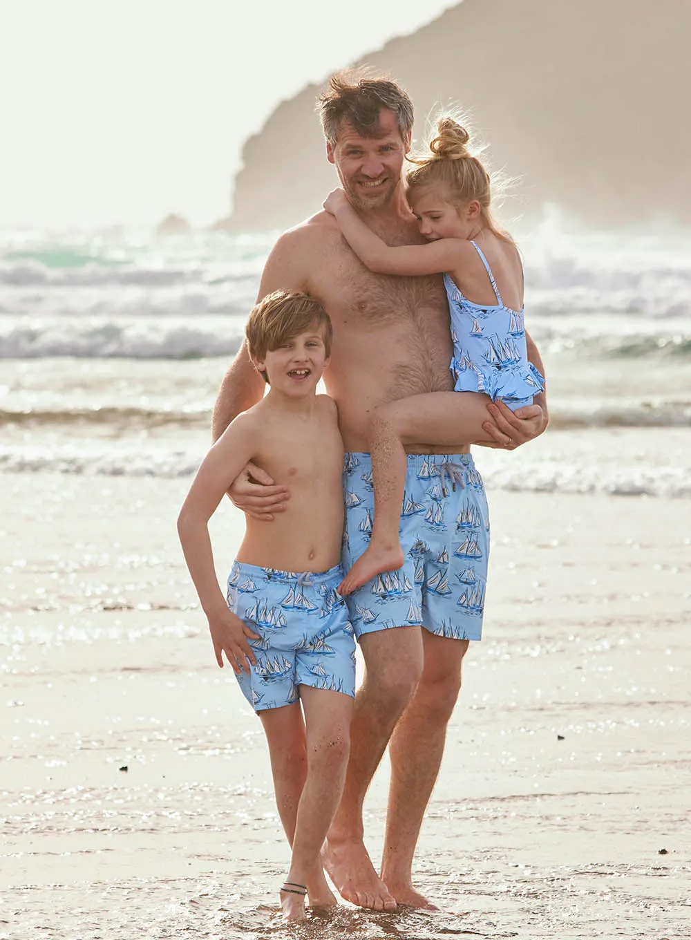 Mens Daddy & Me Swimshorts in Blue Sailboat