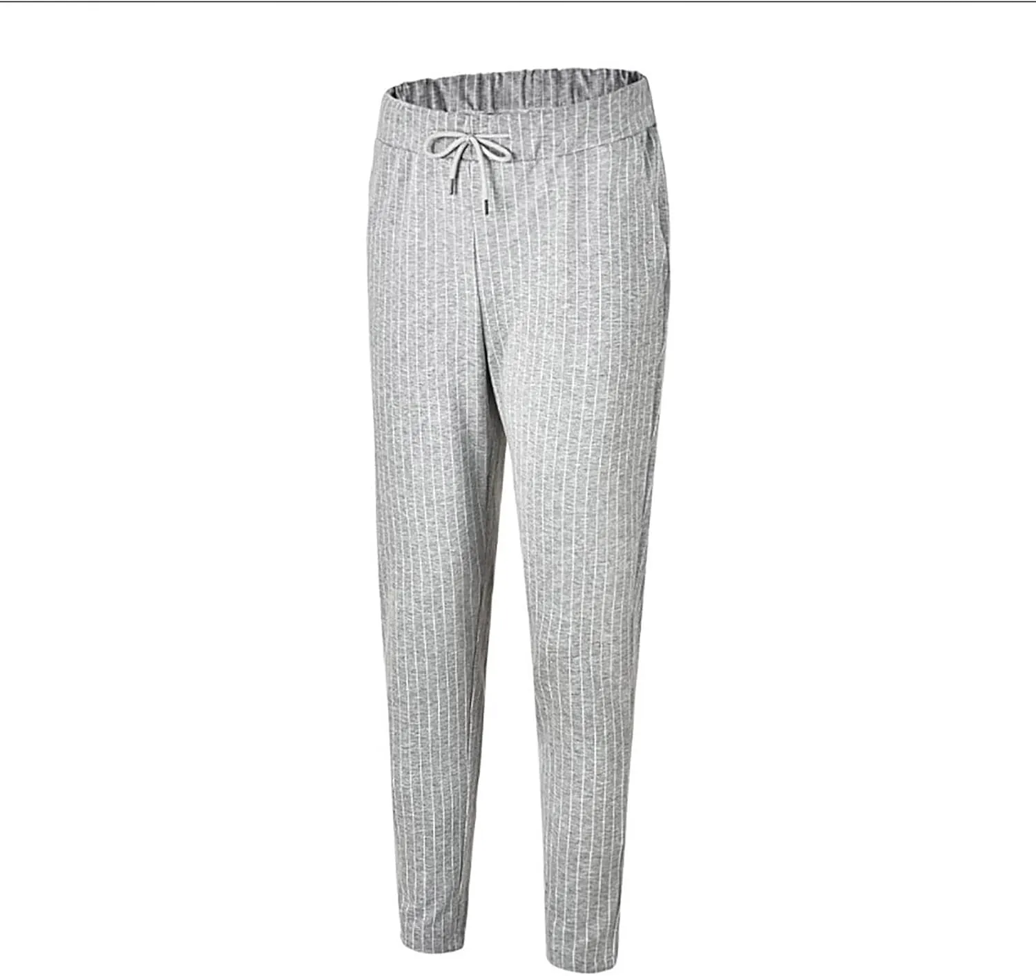 Mens Fashion Casual Striped Pants Dress Chino Long Pants Fit Drawstring Cotton Slack Trousers