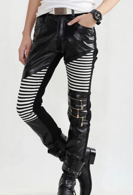 Men's Genuine Leather slim fit pants