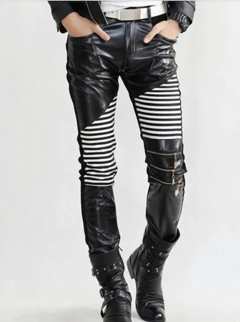 Men's Genuine Leather slim fit pants