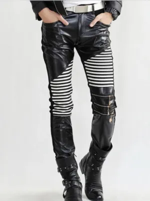 Men's Genuine Leather slim fit pants