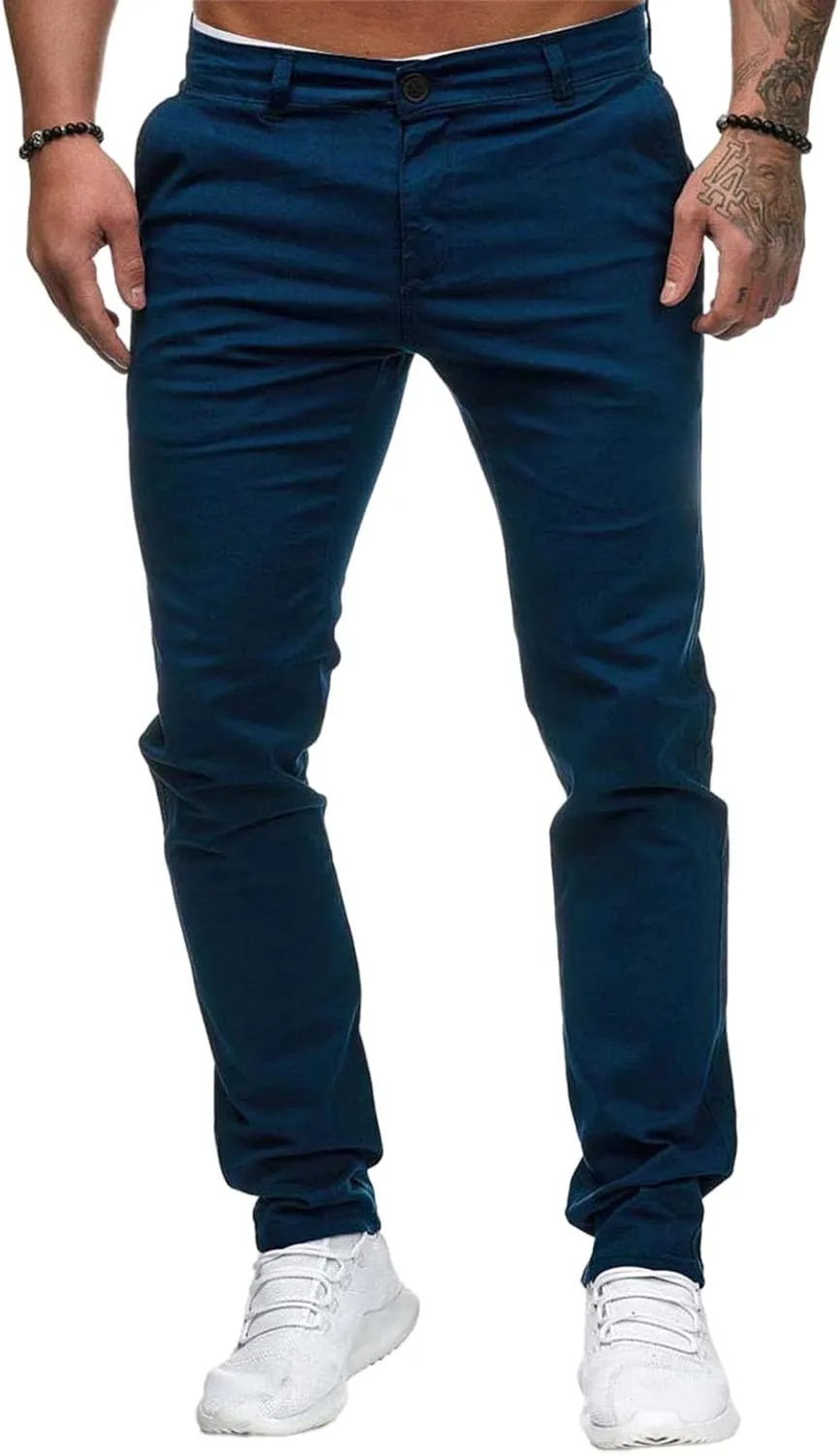 Mens Joggers Chino Pants Twill Workout Athletic Hiking Outdoor Sweatpants Casual Slim Fit Trousers with Pockets