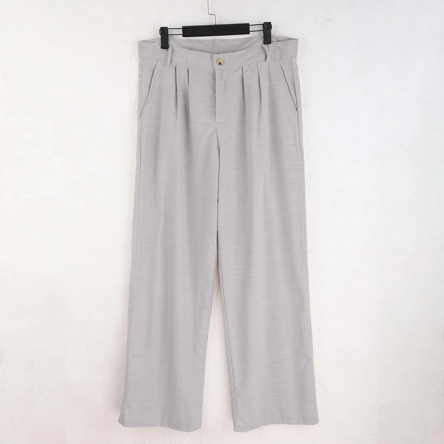Mens Linen Beach Pants Big Tall Classic Flat Front Chino Pants Casual Lightweight Straight Leg Summer Beach Trouser