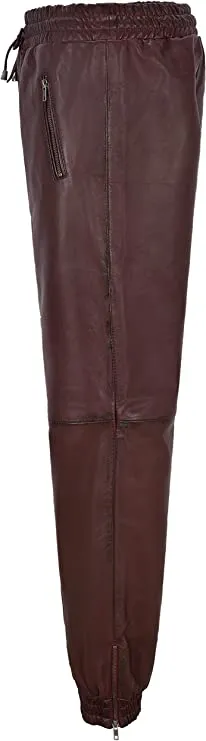 Men's Maroon Leather Joggers pants
