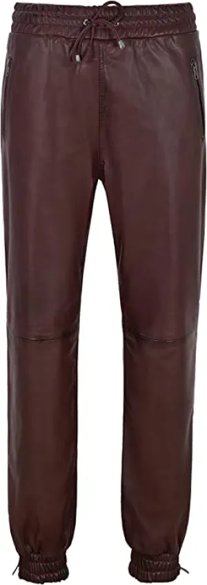 Men's Maroon Leather Joggers pants