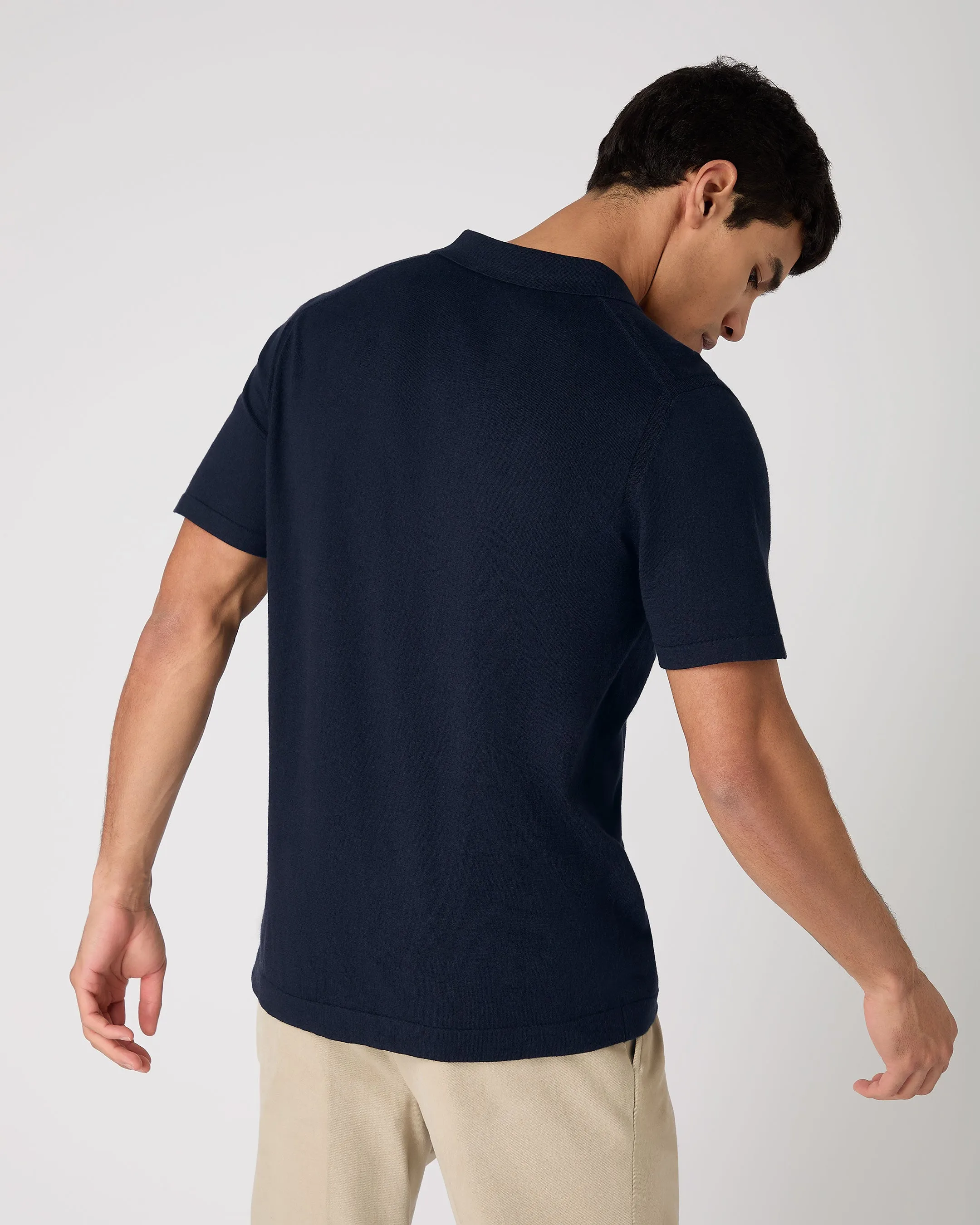 Men's Polo Cotton Cashmere T-Shirt Navy Blue