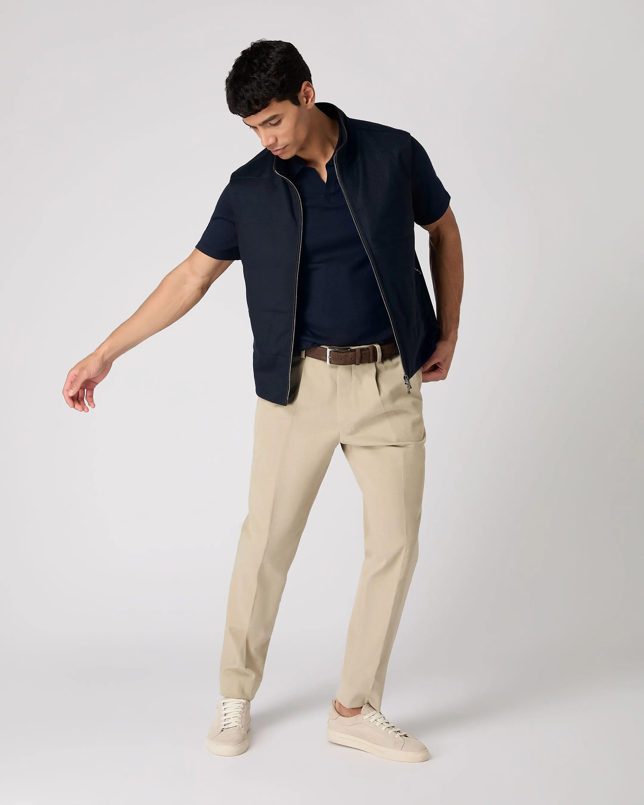 Men's Polo Cotton Cashmere T-Shirt Navy Blue